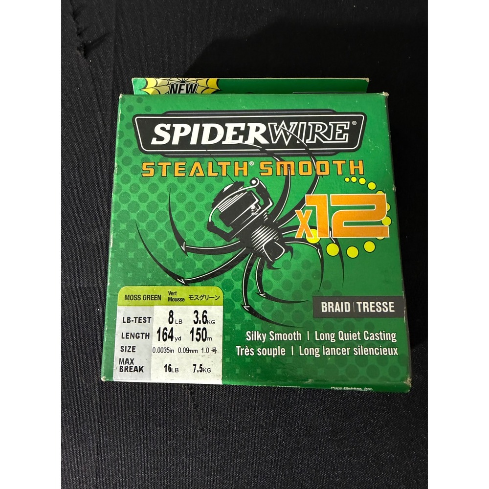 SpiderWire Stealth Smooth x12‎ Braid 8lb Moss Green New 164yd 150m Fishing Line